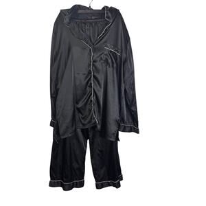Victoria’s Secret Black Satin Pajama Set Long Sleeve Pants Medium